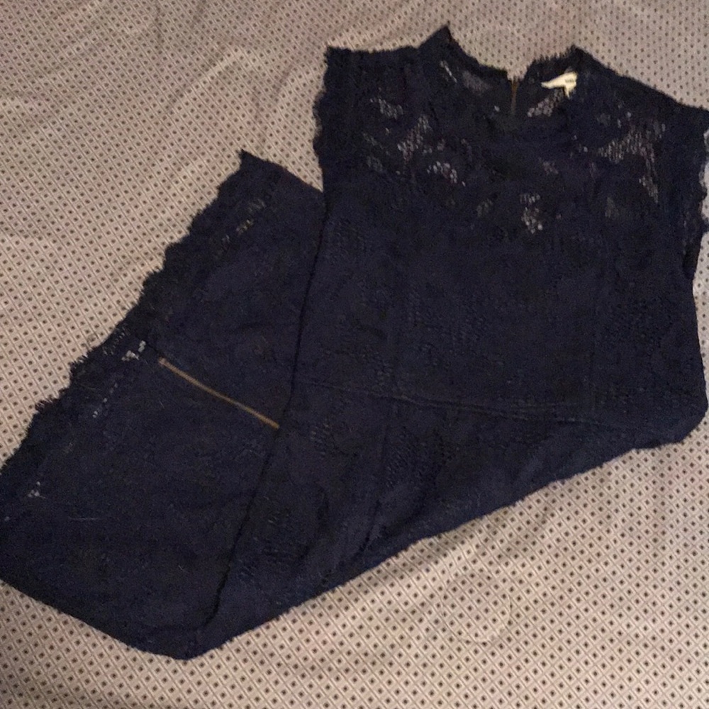 Large dark blue lace overlay dress
